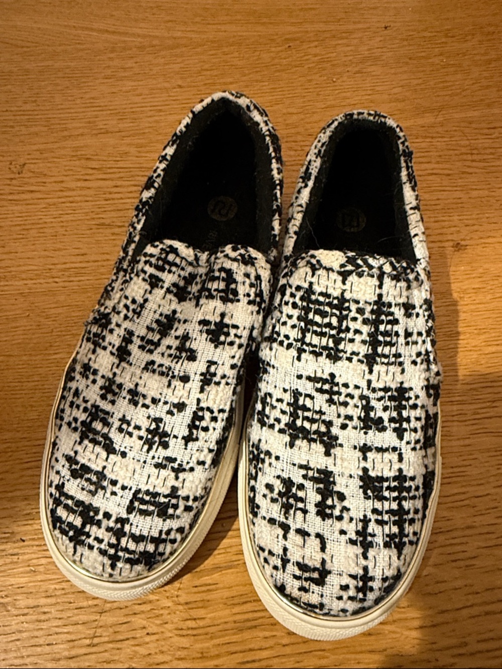 River Island Black and White Tweed Slip-On Loafers